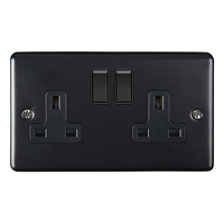 Revive 2 Gang Switched Socket with USB - Matt Black Large Image