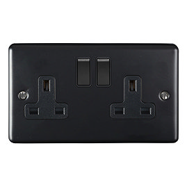 Revive 2 Gang Switched Socket with USB - Matt Black Large Image