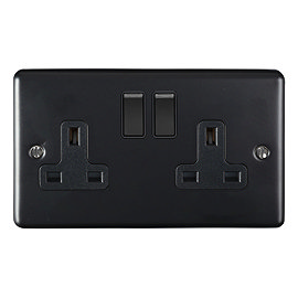 Revive 2 Gang Switched Socket with USB - Matt Black Large Image