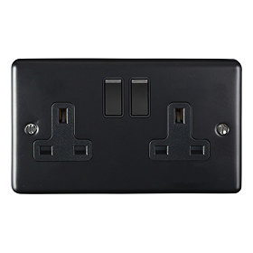 Revive 2 Gang Switched Socket with USB - Matt Black Large Image