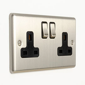 Revive 2 Gang Switched Socket with USB - Satin Steel Medium Image