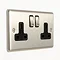 Revive 2 Gang Switched Socket with USB - Satin Steel Large Image