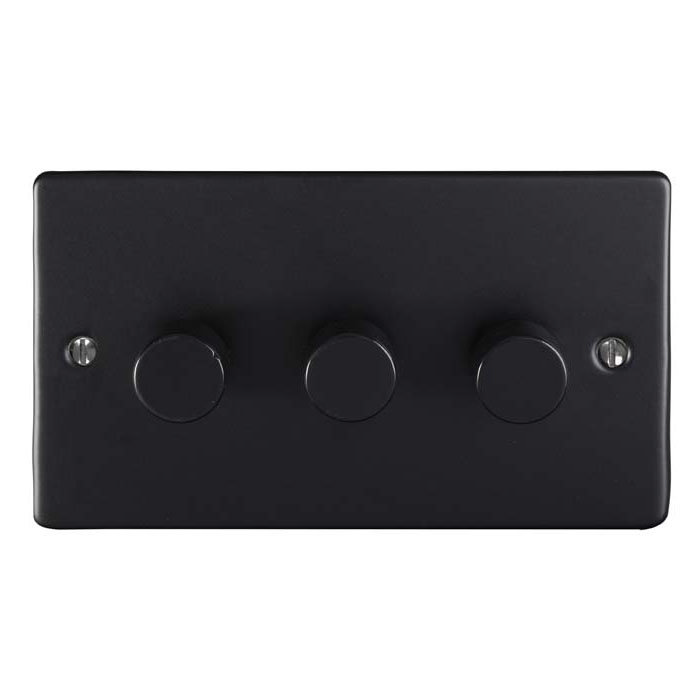 Revive 3 Gang 2 Way Dimmer Light Switch - Matt Black Large Image