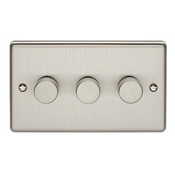 Revive 3 Gang 2 Way Dimmer Light Switch - Satin Steel Large Image