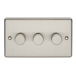 Revive 3 Gang 2 Way Dimmer Light Switch - Satin Steel Large Image