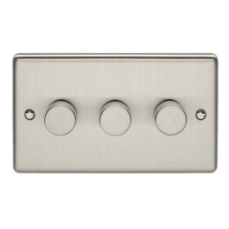 Revive 3 Gang 2 Way Dimmer Light Switch - Satin Steel Large Image