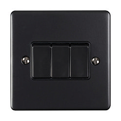 Revive 3 Gang 2 Way Light Switch - Matt Black Large Image