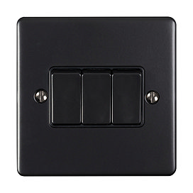 Revive 3 Gang 2 Way Light Switch - Matt Black Large Image