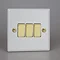 Revive 3 Gang 2 Way Light Switch - Matt White/Brass Large Image