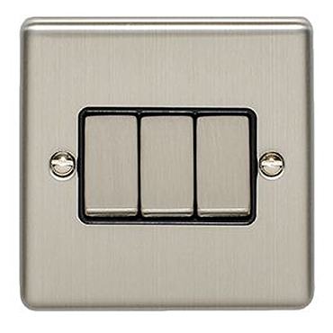 Revive 3 Gang 2 Way Light Switch - Satin Steel  Profile Large Image