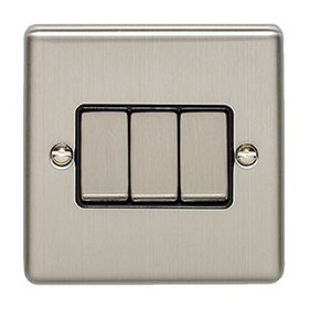 Revive 3 Gang 2 Way Light Switch - Satin Steel Large Image