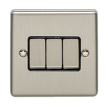 Revive 3 Gang 2 Way Light Switch - Satin Steel  Profile Large Image