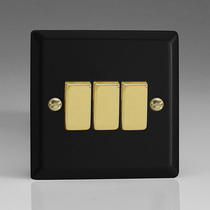 Revive 3 Gang 2 Way Switch - Matt Black/Brass  Large Image