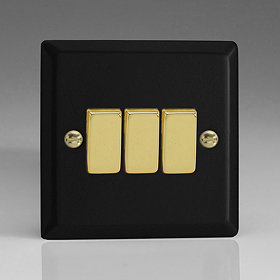 Revive 3 Gang 2 Way Switch - Matt Black/Brass  Large Image