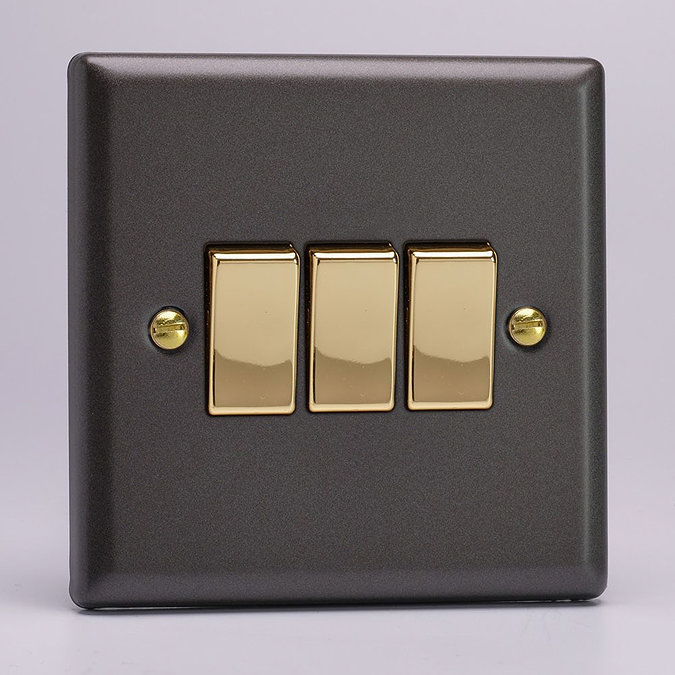 Revive 3 Gang 2 Way Switch - Slate Grey/Brass  Large Image