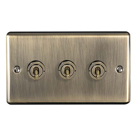 Revive 3 Gang 2 Way Toggle Light Switch - Antique Brass Large Image