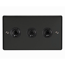 Revive 3 Gang 2 Way Toggle Light Switch - Matt Black Large Image