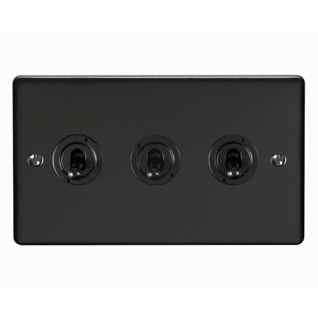 Revive 3 Gang 2 Way Toggle Light Switch - Matt Black Large Image