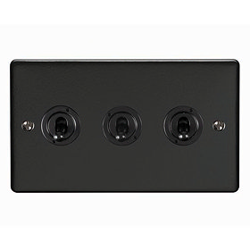 Revive 3 Gang 2 Way Toggle Light Switch - Matt Black Large Image