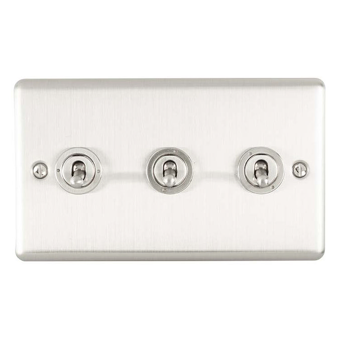 Revive 3 Gang 2 Way Toggle Light Switch - Satin Steel Large Image