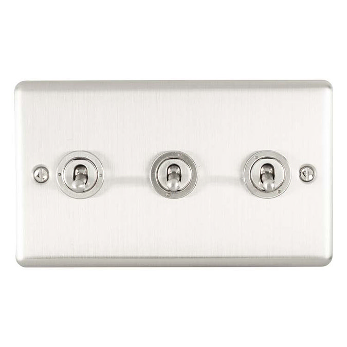 Revive 3 Gang 2 Way Toggle Light Switch - Satin Steel Large Image