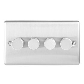 Revive 4 Gang 2 Way Dimmer Light Switch - Satin Steel Large Image