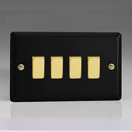 Revive 4 Gang 2 Way Light Switch - Matt Black/Brass Large Image