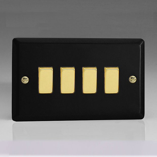 Revive 4 Gang 2 Way Light Switch Matt Black/Brass RV4RMB