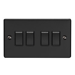 Revive 4 Gang 2 Way Light Switch - Matt Black Large Image