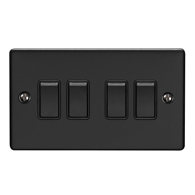 Revive 4 Gang 2 Way Light Switch - Matt Black Large Image