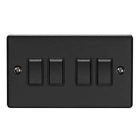 Revive 4 Gang 2 Way Light Switch - Matt Black Large Image