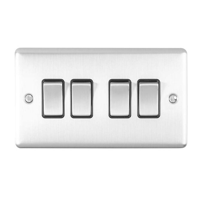 Revive 4 Gang 2 Way Light Switch - Satin Steel Large Image