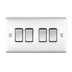 Revive 4 Gang 2 Way Light Switch - Satin Steel Large Image