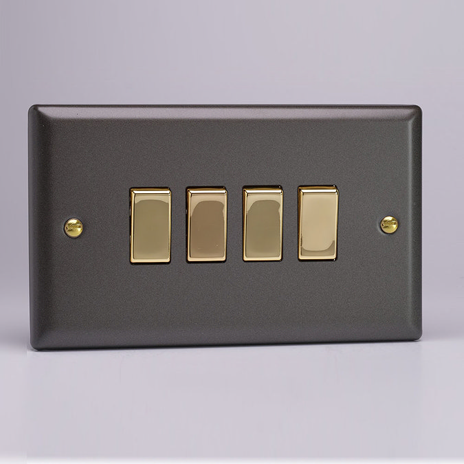 Revive 4 Gang 2 Way Switch - Slate Grey/Brass Large Image
