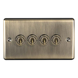 Revive 4 Gang 2 Way Toggle Light Switch - Antique Brass Large Image