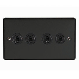 Revive 4 Gang 2 Way Toggle Light Switch - Matt Black Large Image