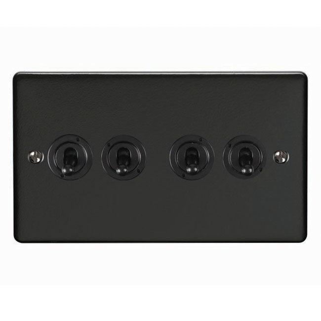 Revive 4 Gang 2 Way Toggle Light Switch - Matt Black Large Image