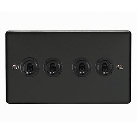 Revive 4 Gang 2 Way Toggle Light Switch - Matt Black Large Image