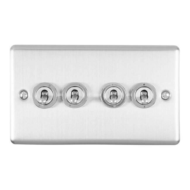 Revive 4 Gang 2 Way Toggle Light Switch - Satin Steel Large Image