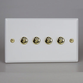 Revive 4 Gang 2 Way Toggle Switch - Matt White/Brass Large Image