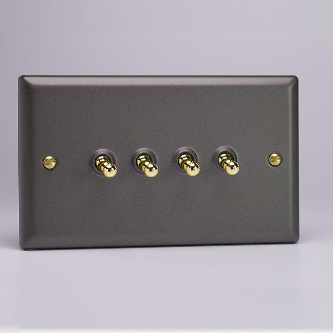 Revive 4 Gang 2 Way Toggle Switch - Slate Grey/Brass  Large Image