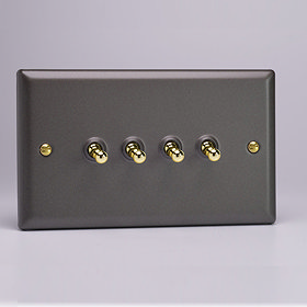 Revive 4 Gang 2 Way Toggle Switch - Slate Grey/Brass  Large Image