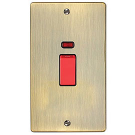 Revive 45 Amp Double Plate Cooker Switch with Neon Power Indicator - Antique Brass / Black Trim Medi