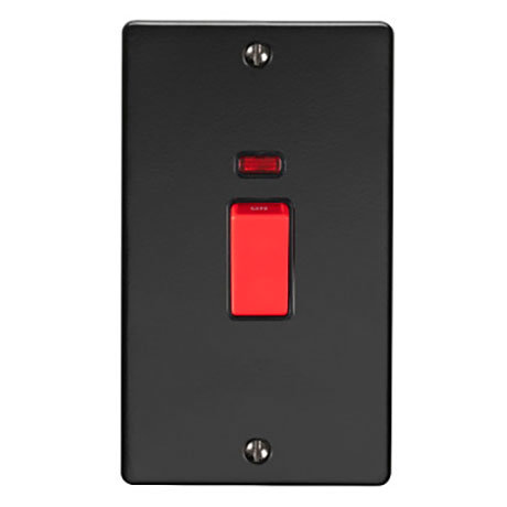 Revive 45 Amp Double Plate Cooker Switch with Neon Power Indicator Matt Black/Black Large Image