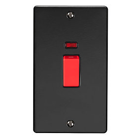 Revive 45 Amp Double Plate Cooker Switch with Neon Power Indicator Matt Black/Black Large Image