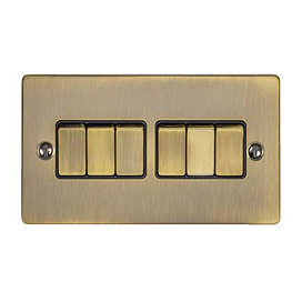 Revive 6 Gang 2 Way Light Switch - Antique Brass Large Image