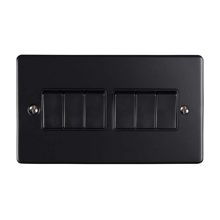 Revive 6 Gang 2 Way Light Switch - Matt Black Large Image