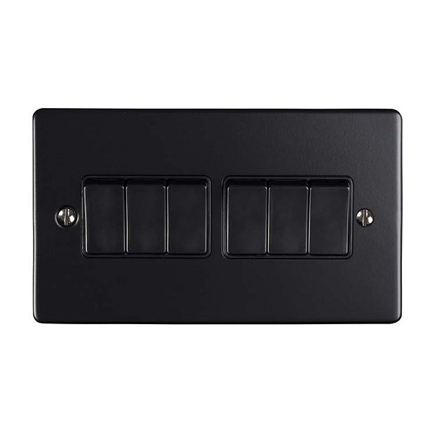 Revive 6 Gang 2 Way Light Switch - Matt Black Large Image
