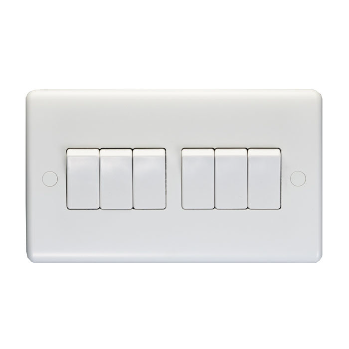 Revive 6 Gang 2 Way Light Switch - White Large Image