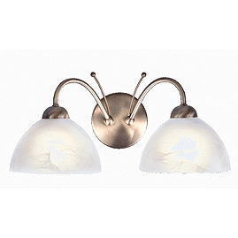Revive Antique Brass 2-Light Wall Light with Alabaster Glass Shades Large Image